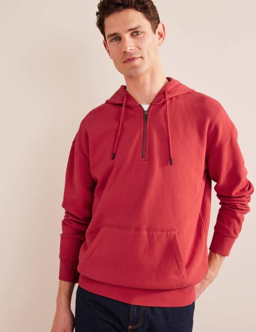 Boden vêtements rouge pompéien Hommes sweat à capuche à demi-zip teint en pièce LB2X3551
