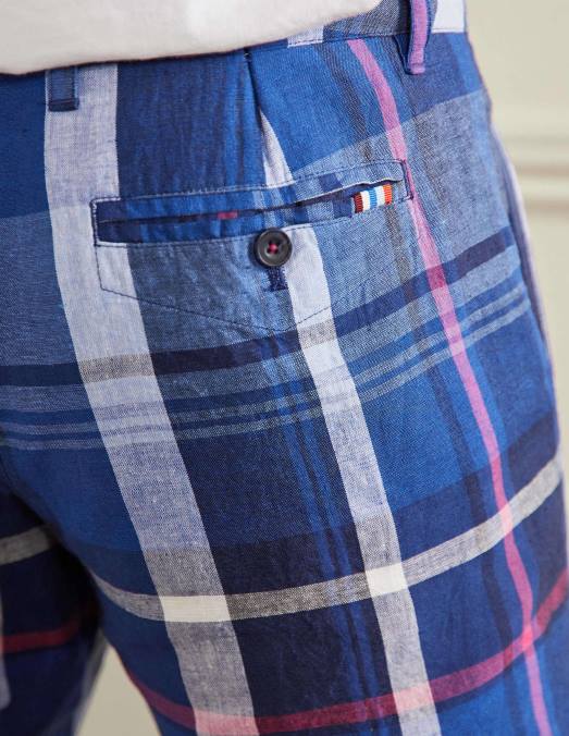 Boden vêtements chèque présidentiel bleu Hommes short en lin et coton LB2X3563