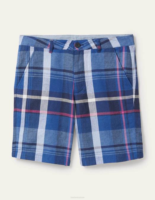 Boden vêtements chèque présidentiel bleu Hommes short en lin et coton LB2X3563