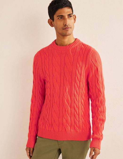 Boden vêtements Confiture Hommes col rond torsadé en coton LB2X3542