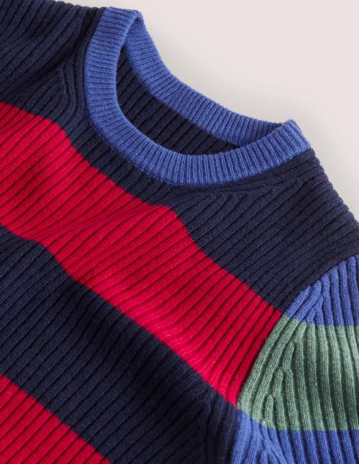 Boden vêtements bloc de couleurs à rayures Hommes col rond côtelé LB2X3596