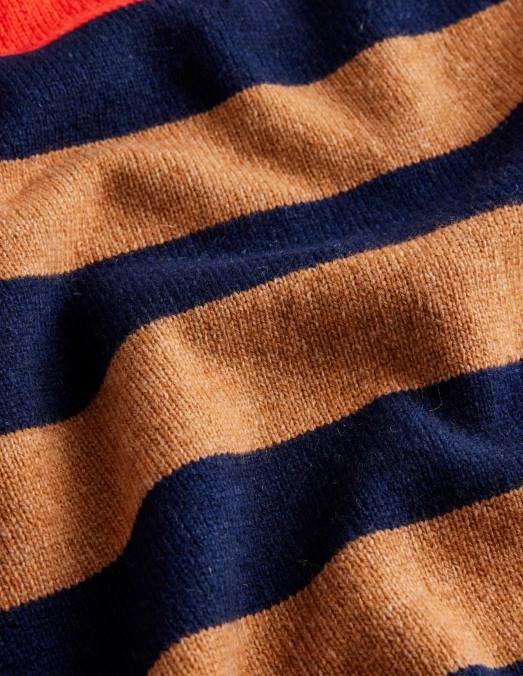 Boden vêtements camel mélangé à rayures multiples Hommes pull à col rond raglan LB2X3589