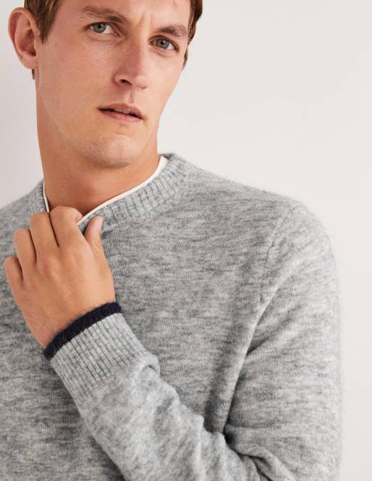 Boden vêtements gris mélangé Hommes pull duveteux à col rond LB2X3587