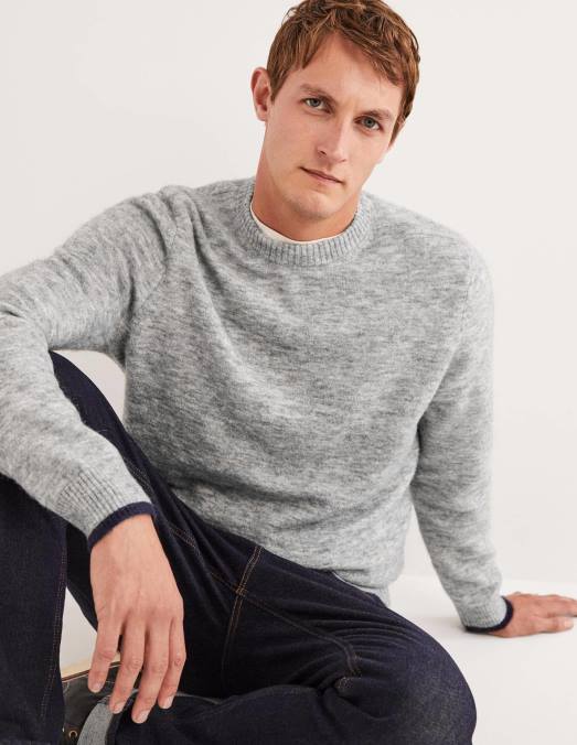 Boden vêtements gris mélangé Hommes pull duveteux à col rond LB2X3587