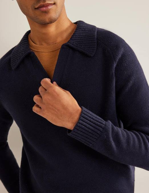 Boden vêtements marine Hommes pull à col ouvert LB2X3536