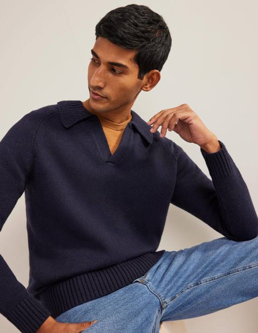 Boden vêtements marine Hommes pull à col ouvert LB2X3536