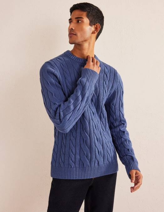 Boden vêtements vraie marine Hommes col rond torsadé en coton LB2X3515