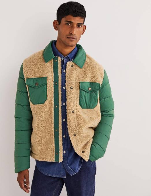 Boden vêtements vert chasseur/écru Hommes veste boutonnée en sherpa LB2X3581