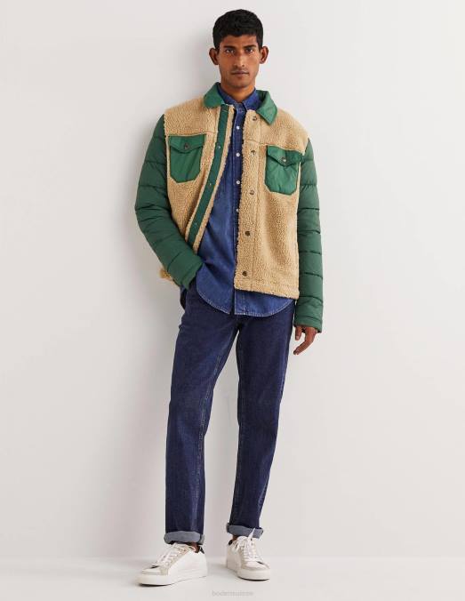 Boden vêtements vert chasseur/écru Hommes veste boutonnée en sherpa LB2X3581